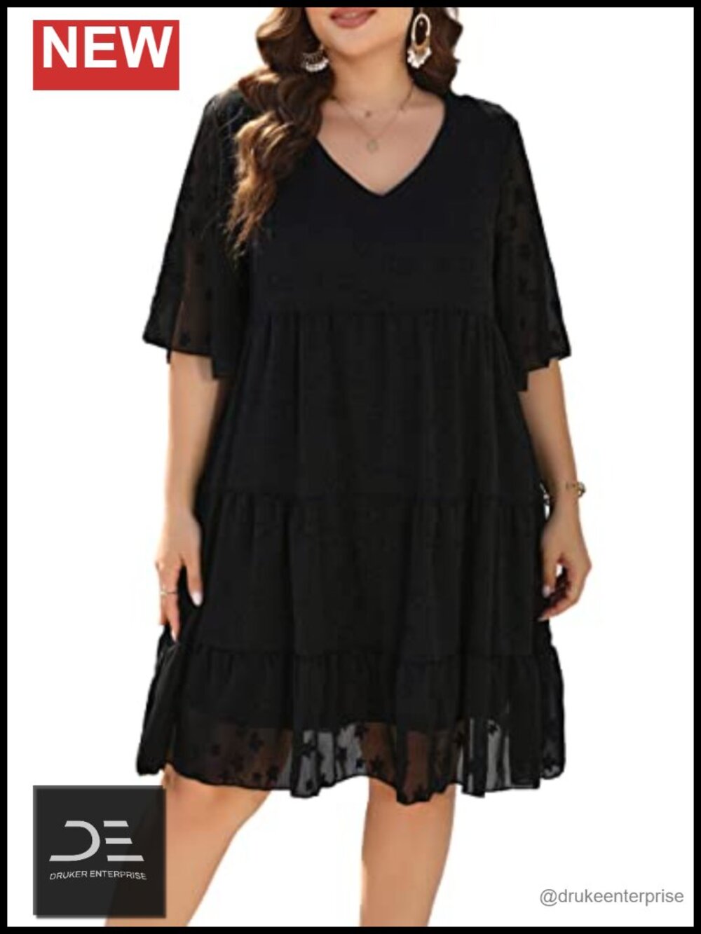 Plus Size Chiffon Loose Fit Babydoll Maternity Dress V Neck Sundress
